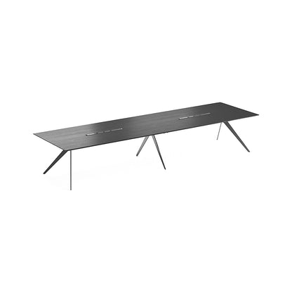 Quality Black Anthracite Executive Boardroom Table with Chrome Metal Leg - Tabletop UK Power Intergrated - 3200mm or 4200mm - MET-CMS