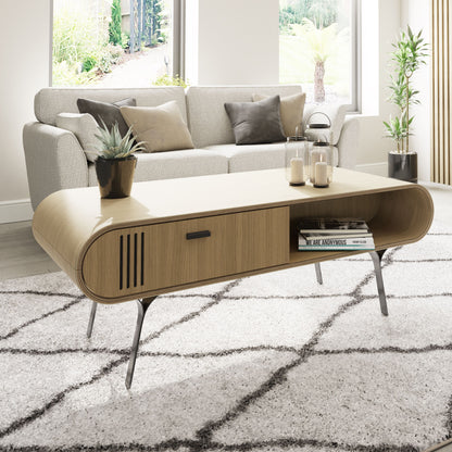 Oak Veneer Coffee Table with Built in Storage - 1200mm - JF102