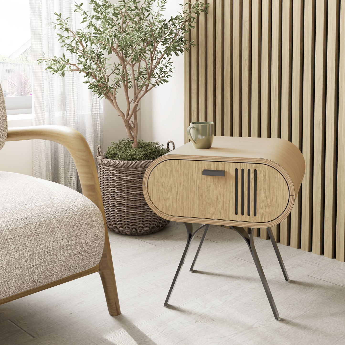 Oak Veneer Lamp / Side Table with Built in Storage - JF103