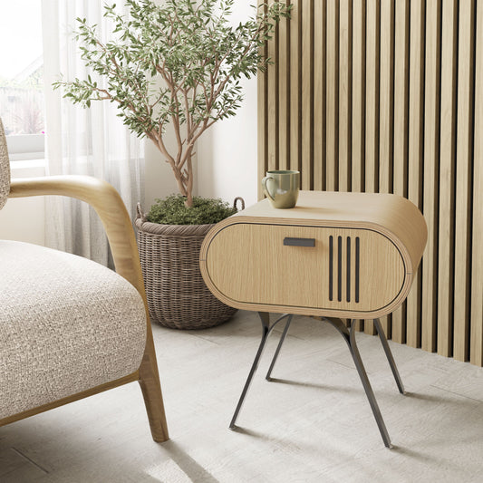 Oak Veneer Lamp / Side Table with Built in Storage - JF103