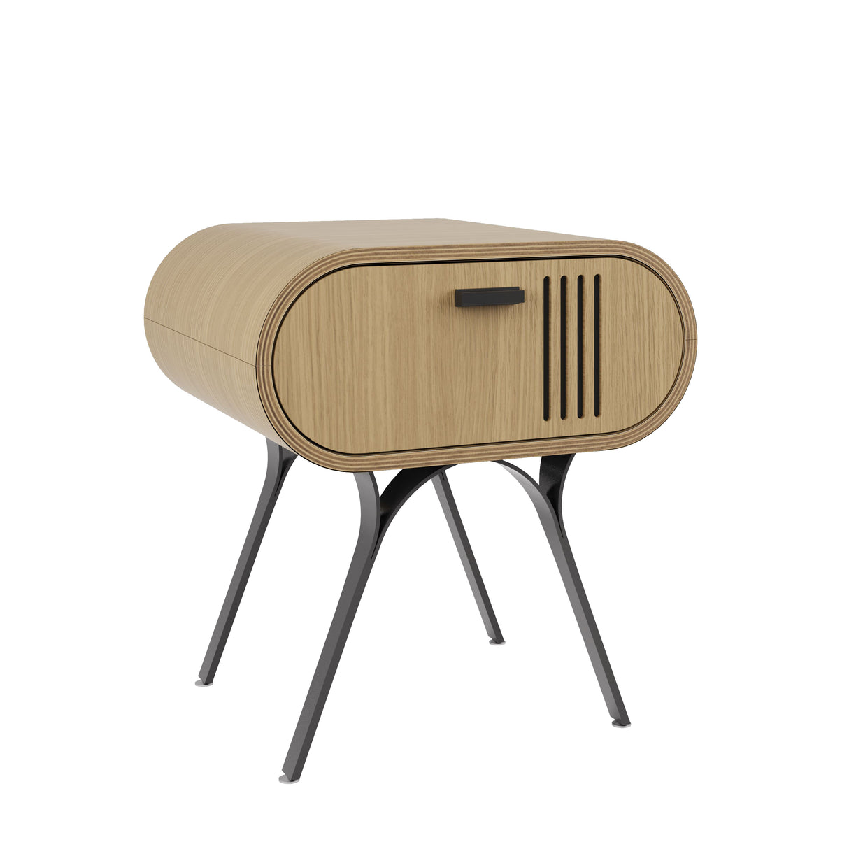 Oak Veneer Lamp / Side Table with Built in Storage - JF103