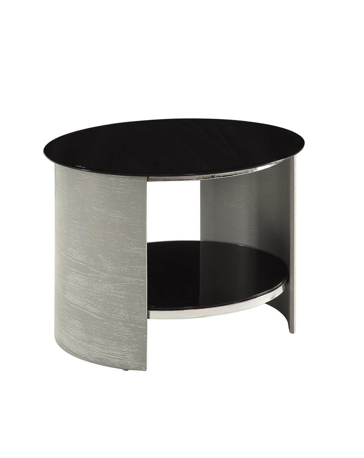 Round Black Glass Lamp / Side Table with Grey Veneer - 610mm - JF303