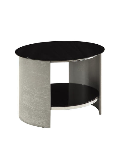 Round Black Glass Lamp / Side Table with Grey Veneer - 610mm - JF303
