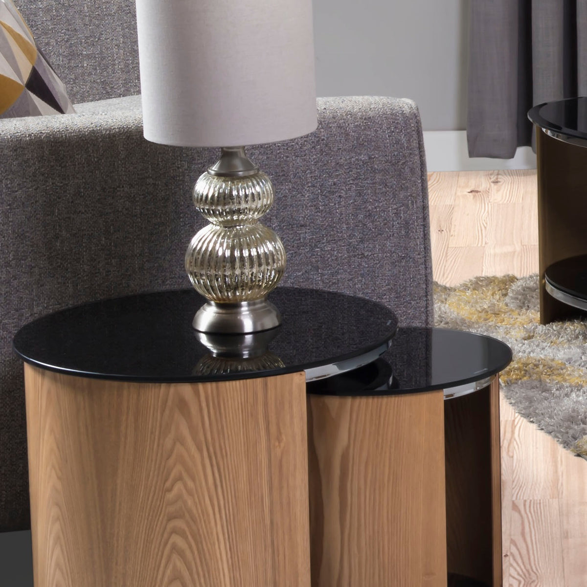 Black Glass and Oak Veneer Nest of Tables - JF305 – Order Office Furniture