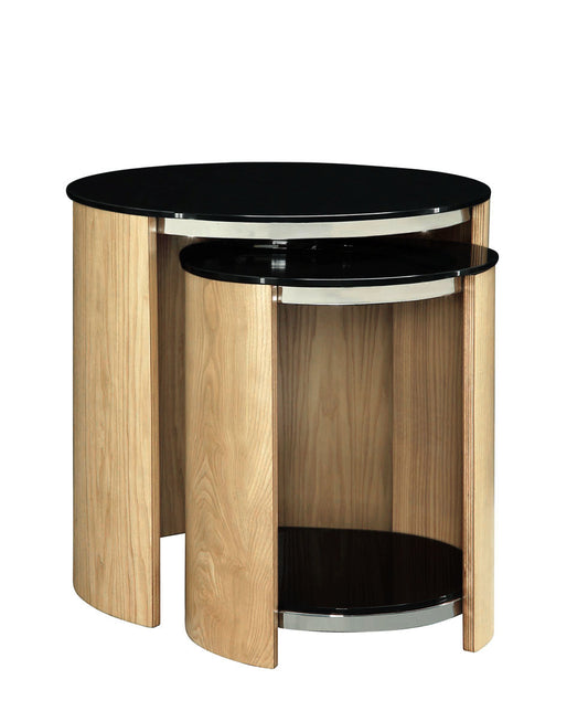 Black Glass and Oak Veneer Nest of Tables - JF305