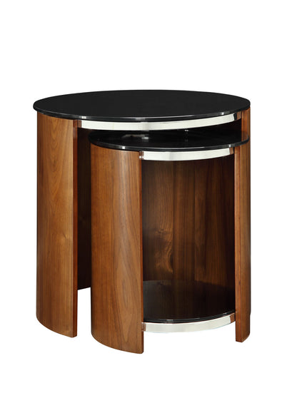 Black Glass and Walnut Veneer Nest of Tables - JF305