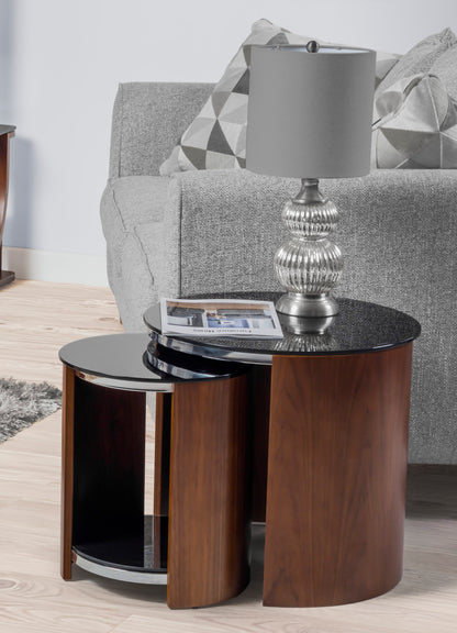 Black Glass and Walnut Veneer Nest of Tables - JF305