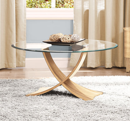 Round Clear Glass Coffee Table with Oak Veneer - 800mm - JF308