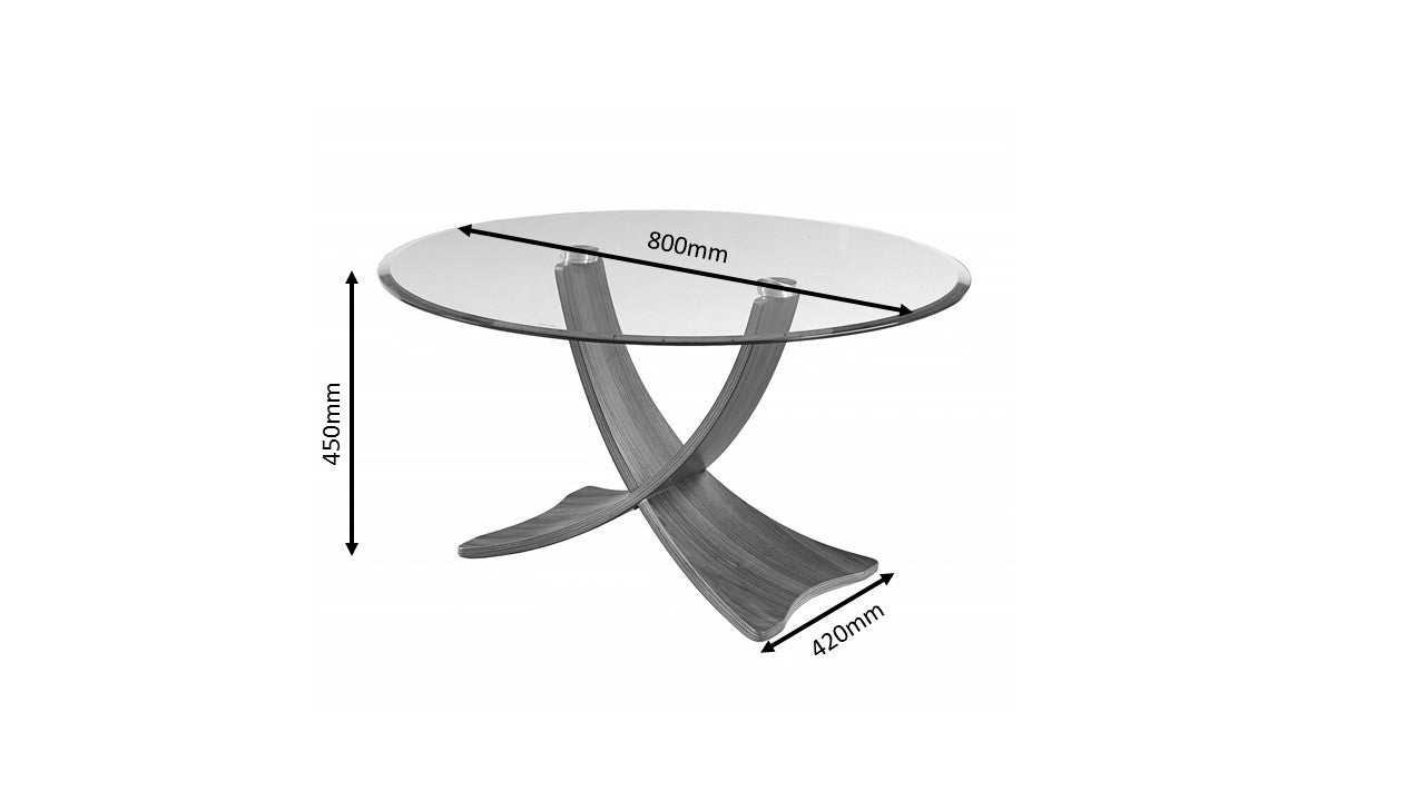 Round Clear Glass Coffee Table with Oak Veneer - 800mm - JF308