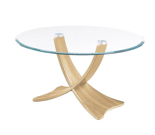 Round Clear Glass Coffee Table with Oak Veneer - 800mm - JF308