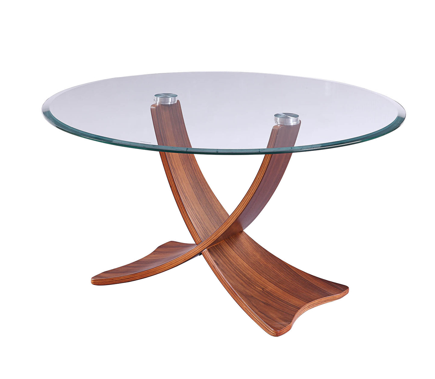 Round Clear Glass Coffee Table with Walnut Veneer - 800mm - JF308