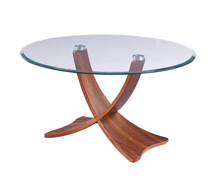 Round Clear Glass Coffee Table with Walnut Veneer - 800mm - JF308