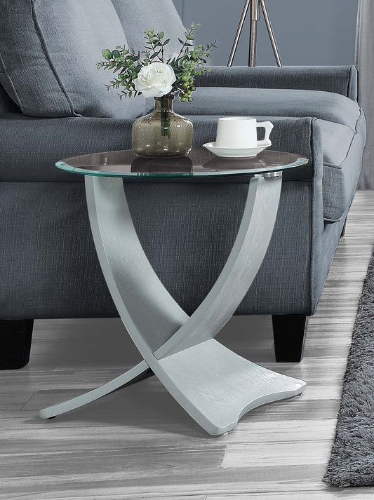 Round Clear Glass Lamp / Side Table with Grey Veneer - 500mm - JF309