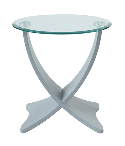 Round Clear Glass Lamp / Side Table with Grey Veneer - 500mm - JF309
