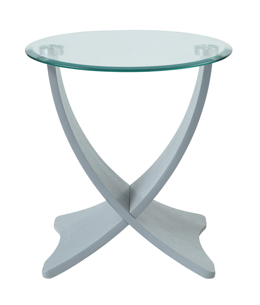 Round Clear Glass Lamp / Side Table with Grey Veneer - 500mm - JF309