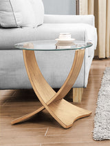 Round Clear Glass Lamp / Side Table with Oak Veneer - 500mm - JF309