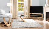 Round Clear Glass Lamp / Side Table with Oak Veneer - 500mm - JF309