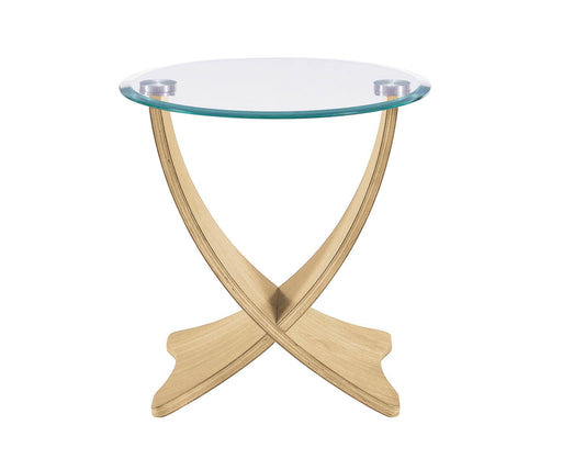 Round Clear Glass Lamp / Side Table with Oak Veneer - 500mm - JF309