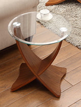 Round Clear Glass Lamp / Side Table with Walnut Veneer - 500mm - JF309