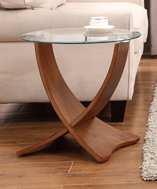 Round Clear Glass Lamp / Side Table with Walnut Veneer - 500mm - JF309