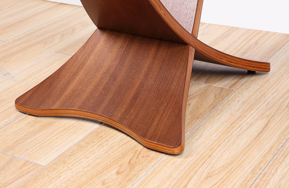 Round Clear Glass Lamp / Side Table with Walnut Veneer - 500mm - JF309