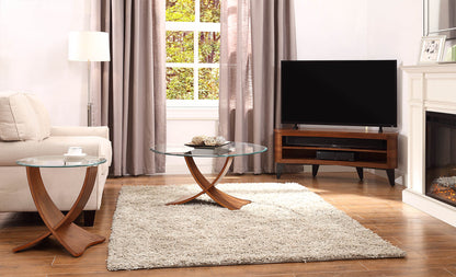 Round Clear Glass Lamp / Side Table with Walnut Veneer - 500mm - JF309