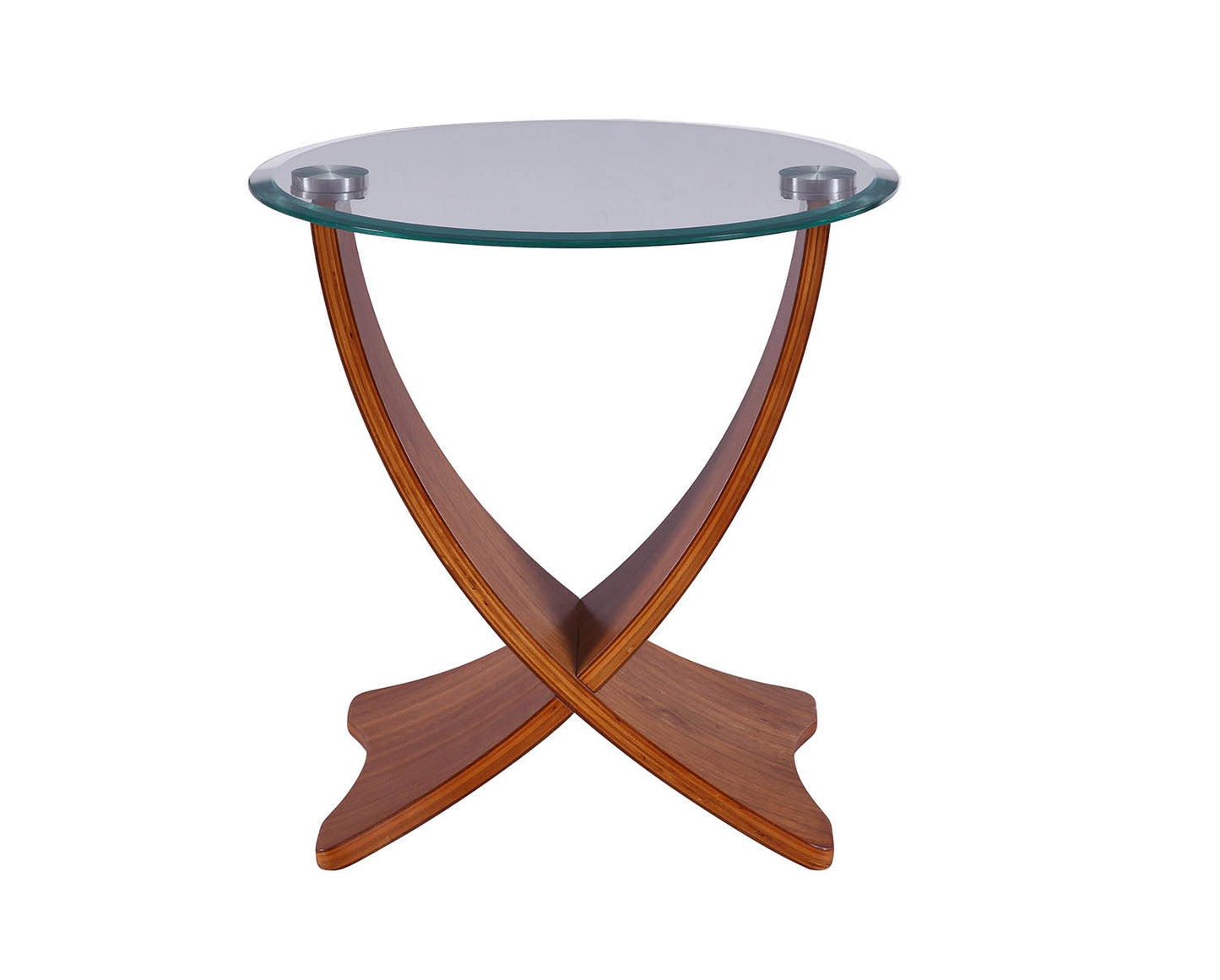Round Clear Glass Lamp / Side Table with Walnut Veneer - 500mm - JF309