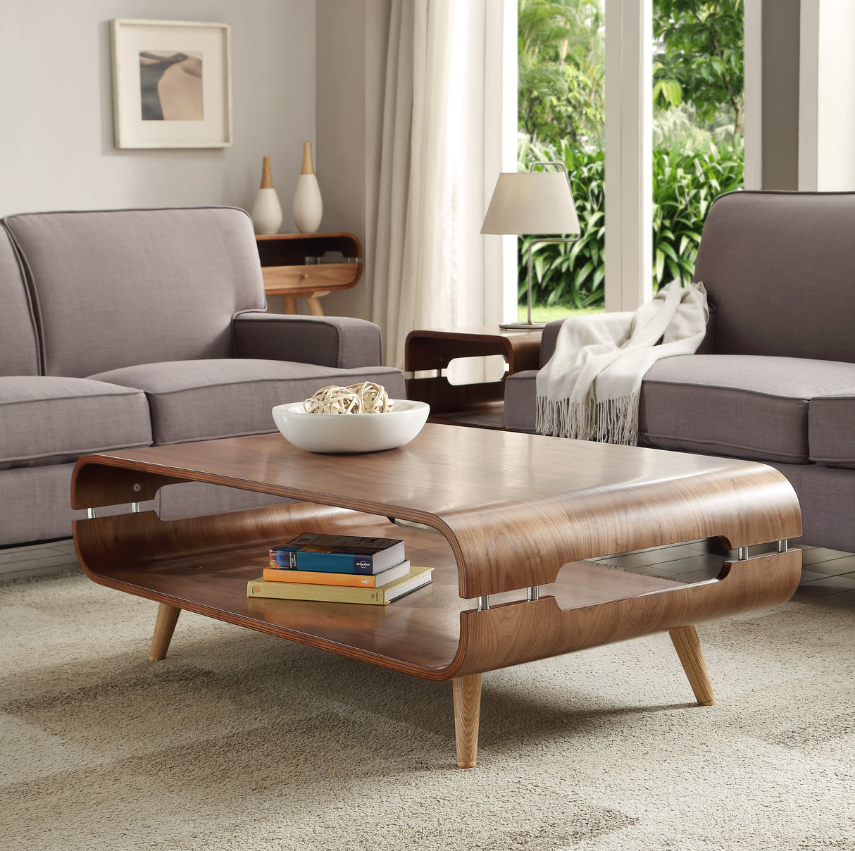 Walnut Veneer with Wooden Leg Coffee Table - JF703