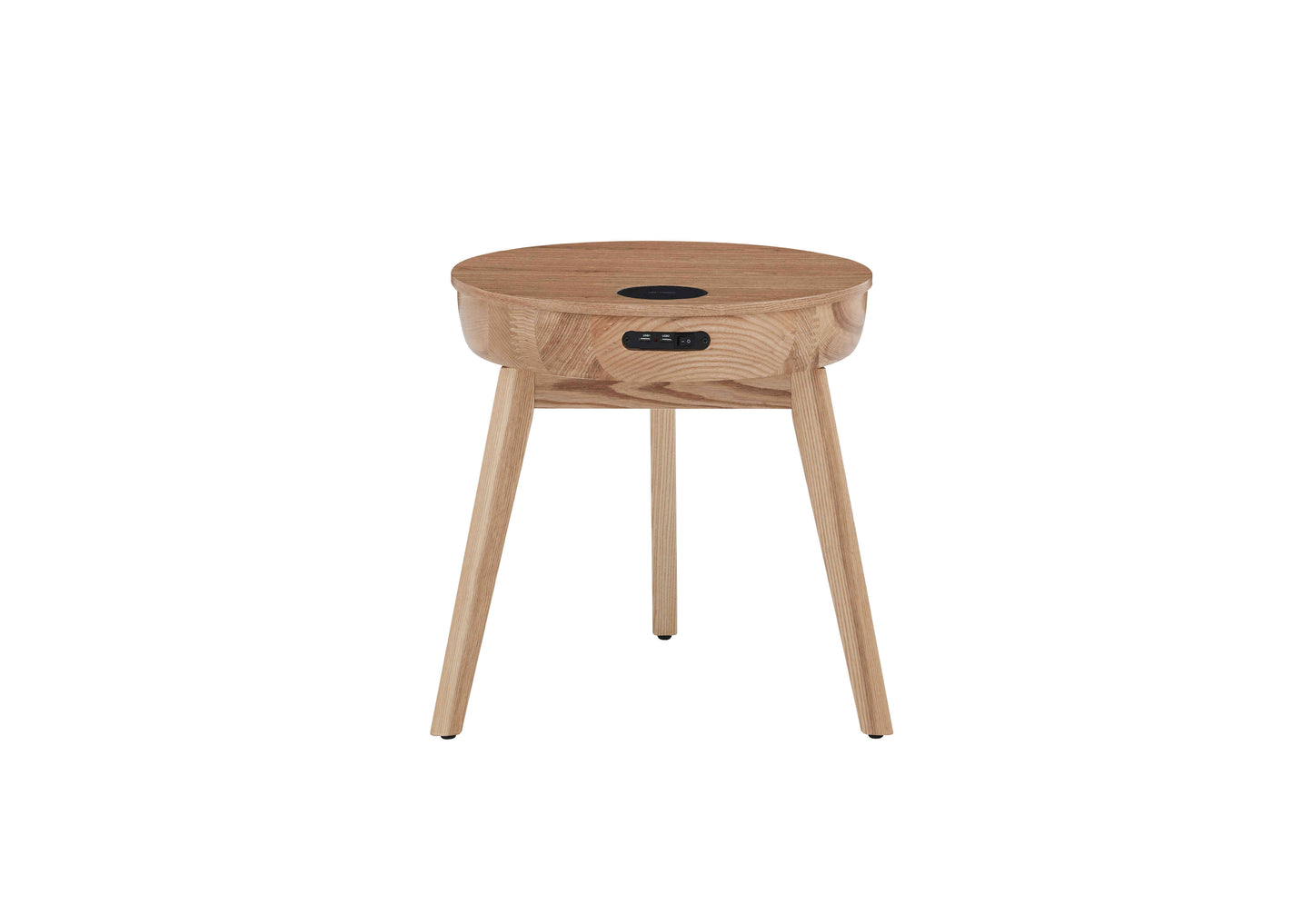 Smart Oak Veneer Round Coffee / Lamp Table - Built in Speakers, Bluetooth, Wireless Charging and USB - 485mm - JF710