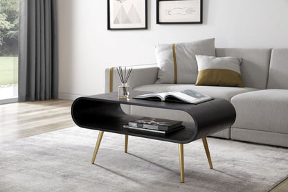 Sleek Black Wooden and Brass Coffee Table - 900mm - JF721