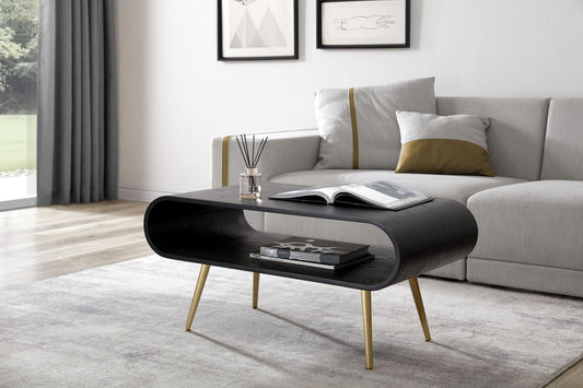 Sleek Black Wooden and Brass Coffee Table - 900mm - JF721