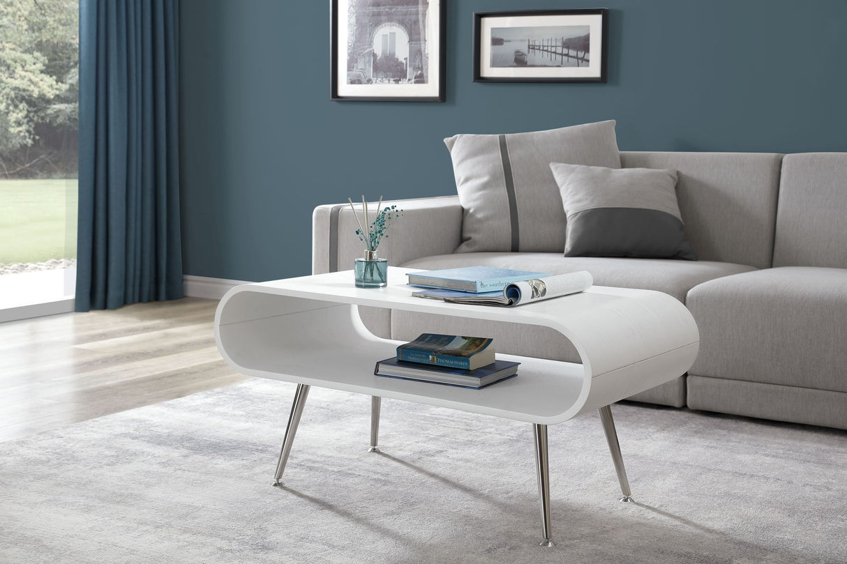 Sleek White Wooden and Chrome Coffee Table - 900mm - JF721
