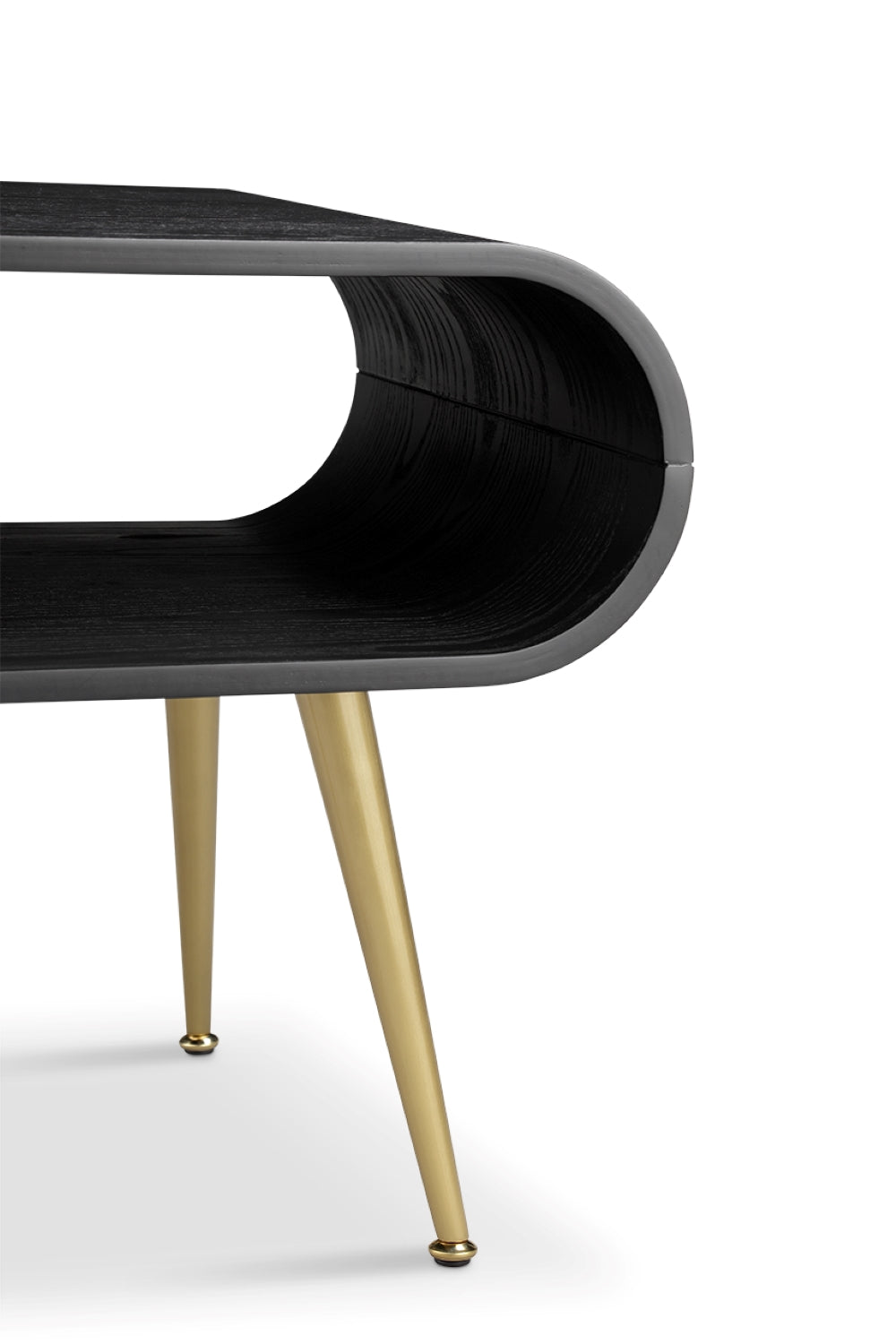 Sleek Black Wooden and Brass Lamp / Side Table - 450mm - JF722