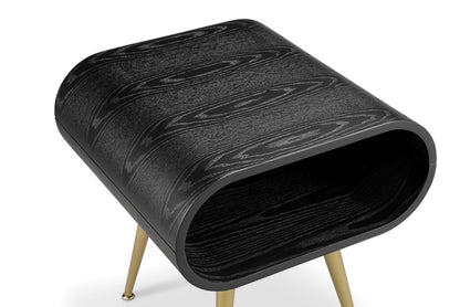 Sleek Black Wooden and Brass Lamp / Side Table - 450mm - JF722