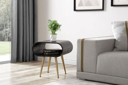 Sleek Black Wooden and Brass Lamp / Side Table - 450mm - JF722
