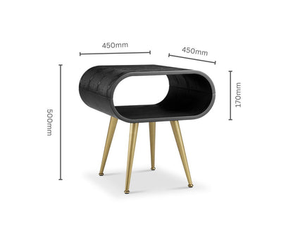 Sleek Black Wooden and Brass Lamp / Side Table - 450mm - JF722