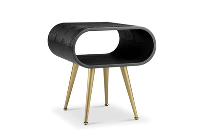 Sleek Black Wooden and Brass Lamp / Side Table - 450mm - JF722