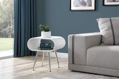 Sleek White Wooden and Chrome Lamp / Side Table - 450mm - JF722