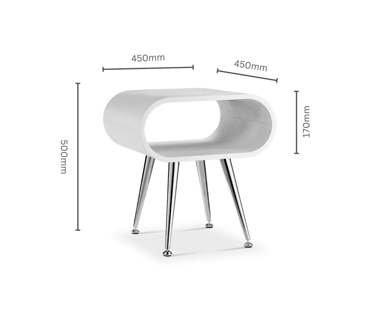 Sleek White Wooden and Chrome Lamp / Side Table - 450mm - JF722