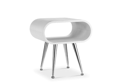 Sleek White Wooden and Chrome Lamp / Side Table - 450mm - JF722
