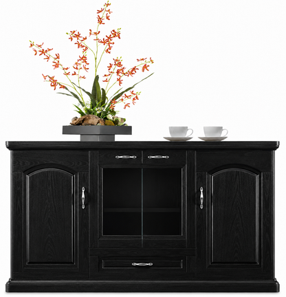 Real Black Ash Wood Veneer Executive Storage Cupboard Wood & Glass Doors - 1600mm - K1L160