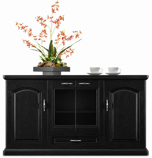 Real Black Ash Wood Veneer Executive Storage Cupboard Wood & Glass Doors - 1600mm - K1L160
