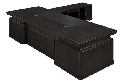 Modern Black Ash Real Wood Veneer Executive Desk With Chunky Design - With Pedestal and Side Return - 2600mm to 3200mm - K1L281