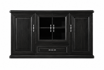 Real Black Ash Wood Veneer Executive Storage Cupboard Wood & Glass Doors - 1500mm - K2K150