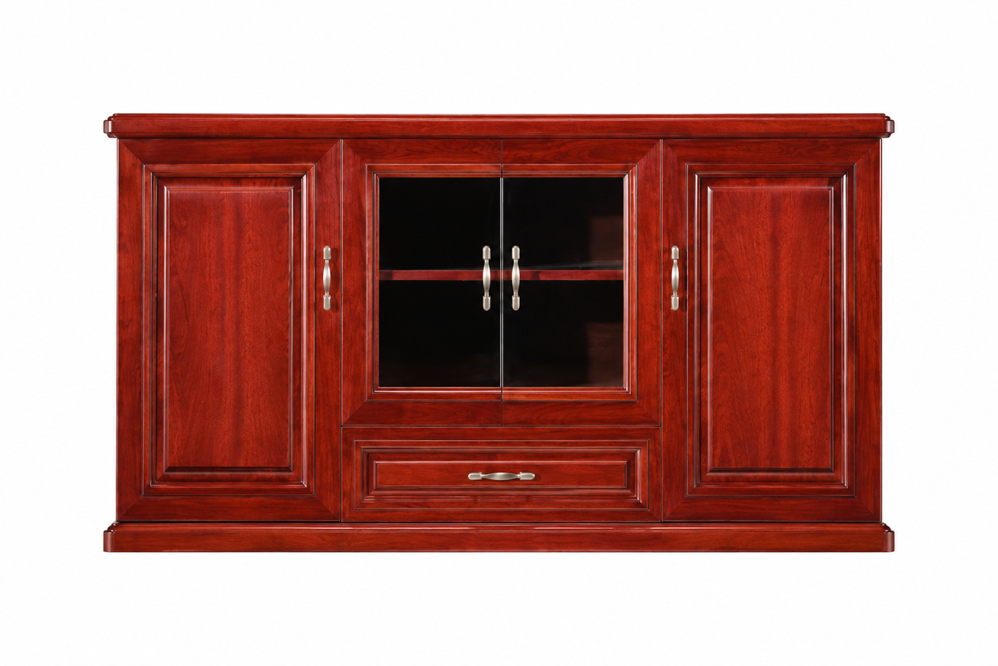Real Cherry Rosewood Wood Veneer Executive Storage Cupboard Wood & Glass Doors - 1500mm - K2K150