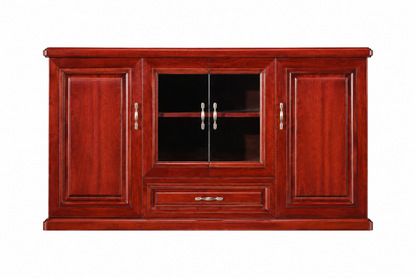 Real Cherry Rosewood Wood Veneer Executive Storage Cupboard Wood & Glass Doors - 1500mm - K2K150