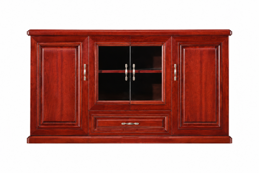 Real Cherry Rosewood Wood Veneer Executive Storage Cupboard Wood & Glass Doors - 1500mm - K2K150
