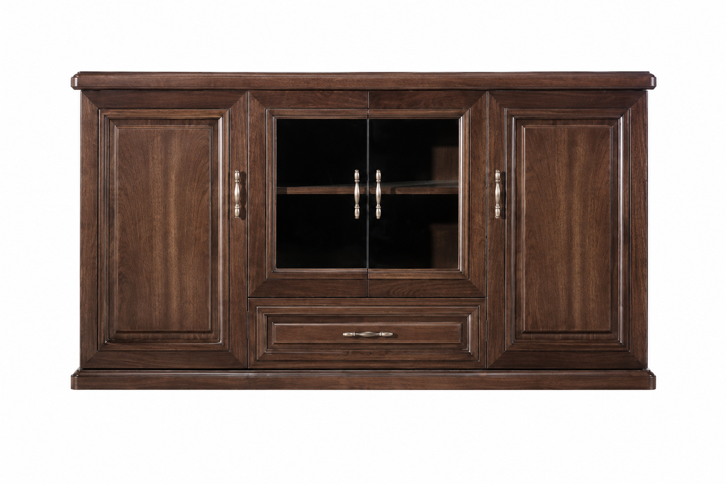 Real Walnut Wood Veneer Executive Storage Cupboard Wood & Glass Doors - 1500mm - K2K150