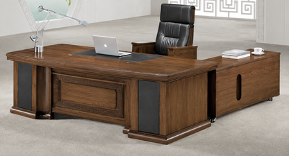 Large Light Walnut Real Wood Veneer Executive Office Desk with Pedestal and Return - 2400mm / 2600mm / 2800mm - K3L241