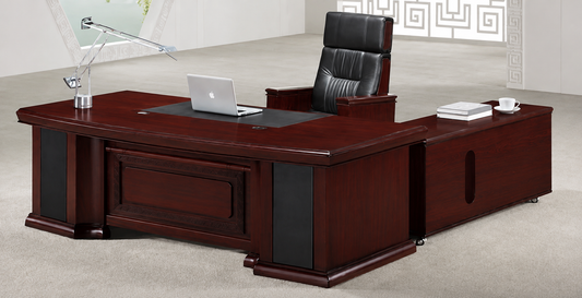 Large Walnut Real Wood Veneer Executive Office Desk with Pedestal and Return - 2400mm / 2600mm / 2800mm - K3L241